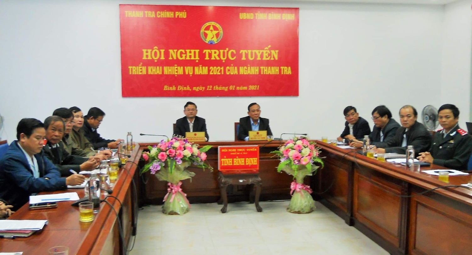 Quang cảnh hội nghị tại điểm cầu Bình Định (Ảnh P.T)