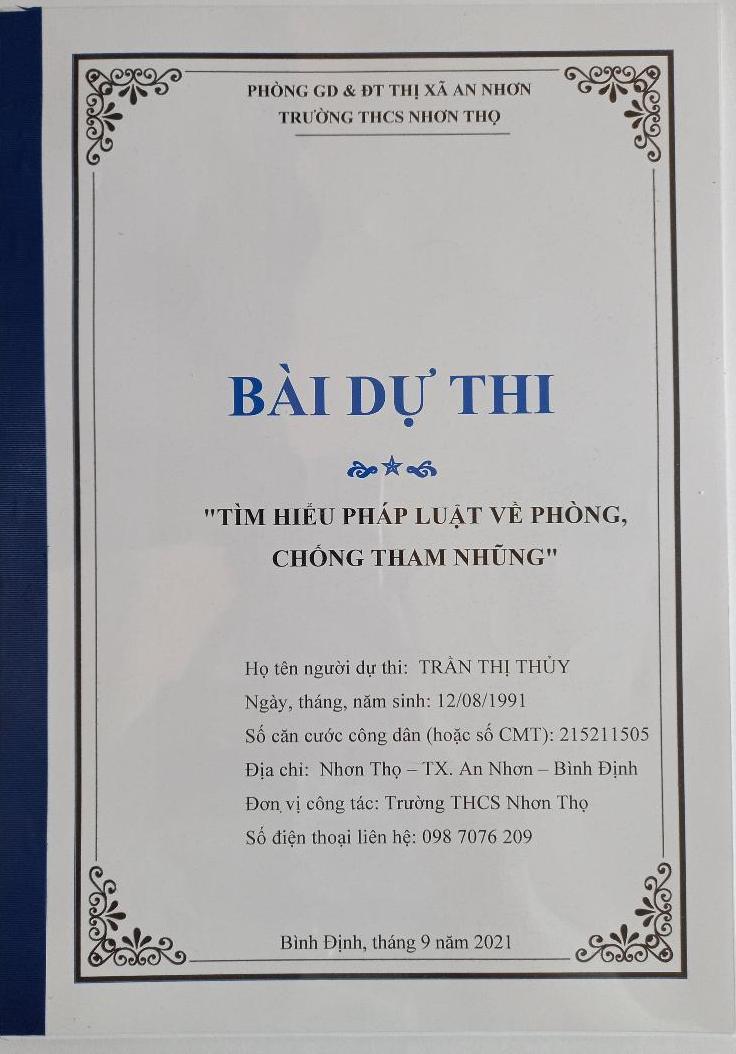 Trang bìa của một bài dự thi
