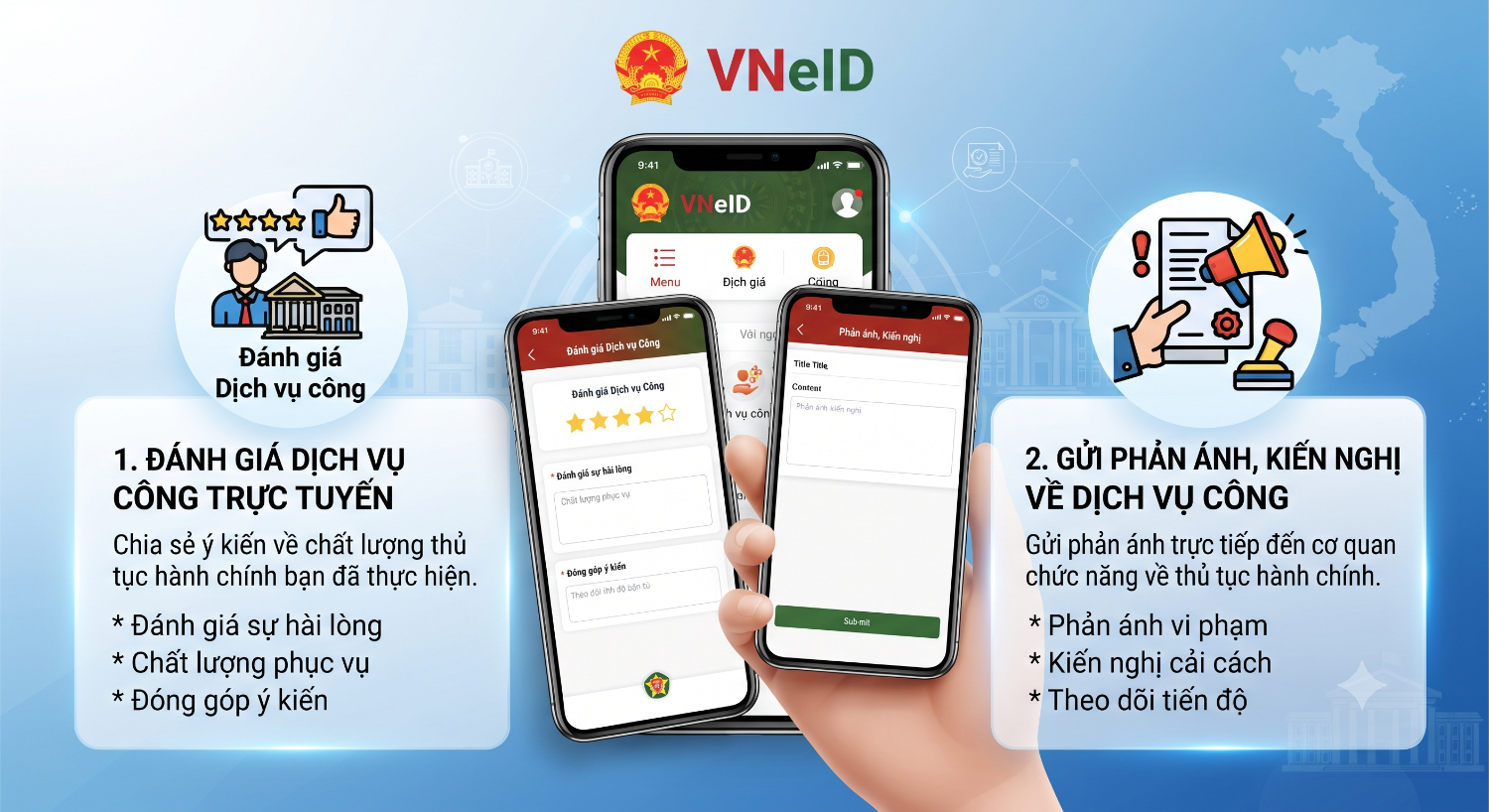 Tuyên truyền, triển khai chức năng đánh giá và phản ánh, kiến nghị về dịch vụ hành chính công trên ứng dụng VNEID